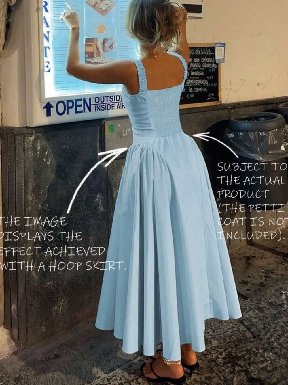 Elegant Light Blue Square-Neck Midi Dress - Picture 2 of 4